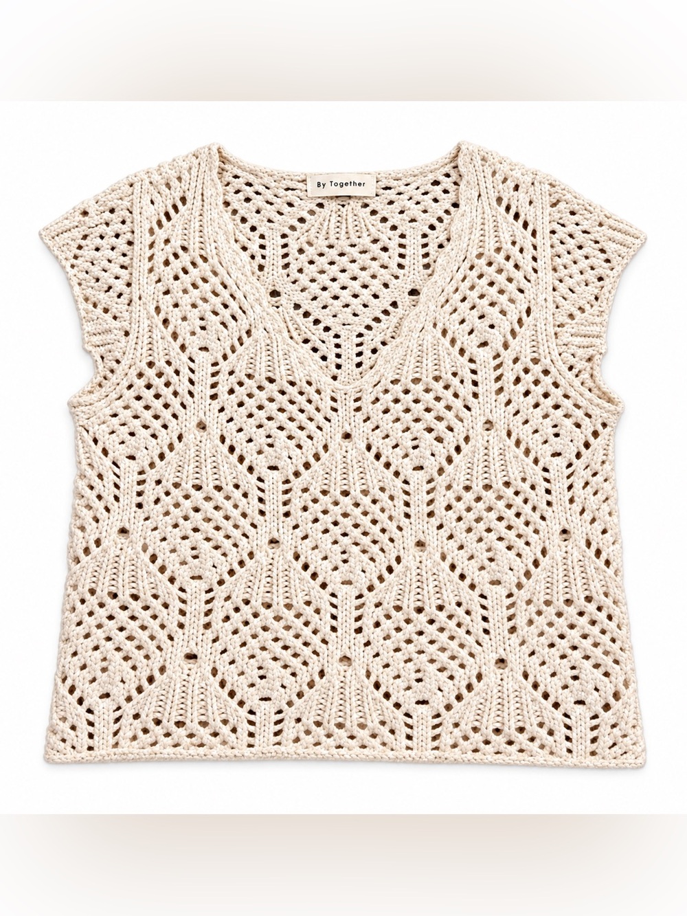 By Together Neutral Crochet V-Neck Sweater Vest